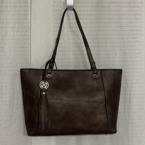 DELUXITY Large Brown Vegan Leather Tote - Picture 1 of 10